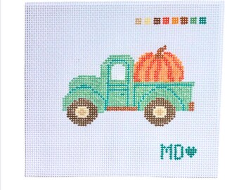 Camión con calabaza - Lienzo para bordar - 18 o 13 hilos - Lienzo pintado a mano