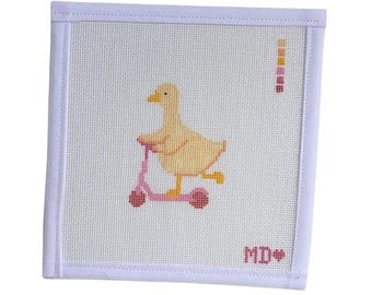 Silly Goose on Scooter Needlepoint Canvas - 18 mesh or 13 mesh - Hand-painted Canvas