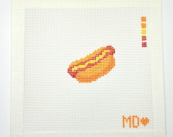 Mini Hotdog Needlepoint Canvas - 18 or 13 mesh - Hand-painted Canvas