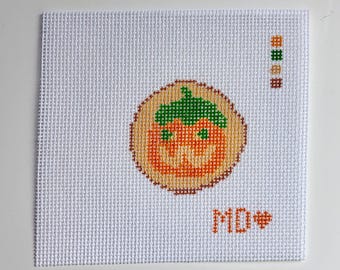 Lienzo para bordar con diseño de galleta de azúcar de calabaza - 18 o 13 puntos por pulgada - Lienzo pintado a mano