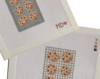 Lienzo para bordar con diseño de galletas con chispas de chocolate - 18 puntos por pulgada - Lienzo pintado a mano