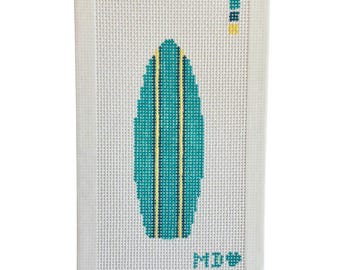 Lienzo para bordar con diseño de tabla de surf - Diseño de playa veraniega - Bordado para principiantes - 13 puntos por pulgada - Lienzo pintado a mano