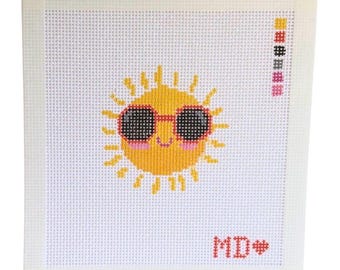 Lienzo para bordar Sunshine - Diseño para principiantes "Diversión veraniega en la playa" - 13 puntos por pulgada - Lienzo pintado a mano
