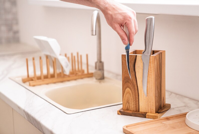 Knife Block Wooden Knife Holder Knife Storage Wood Etsy