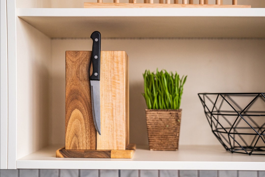 Wood Knife Holder Magnetic Knife Block Kitchen Storage - Etsy
