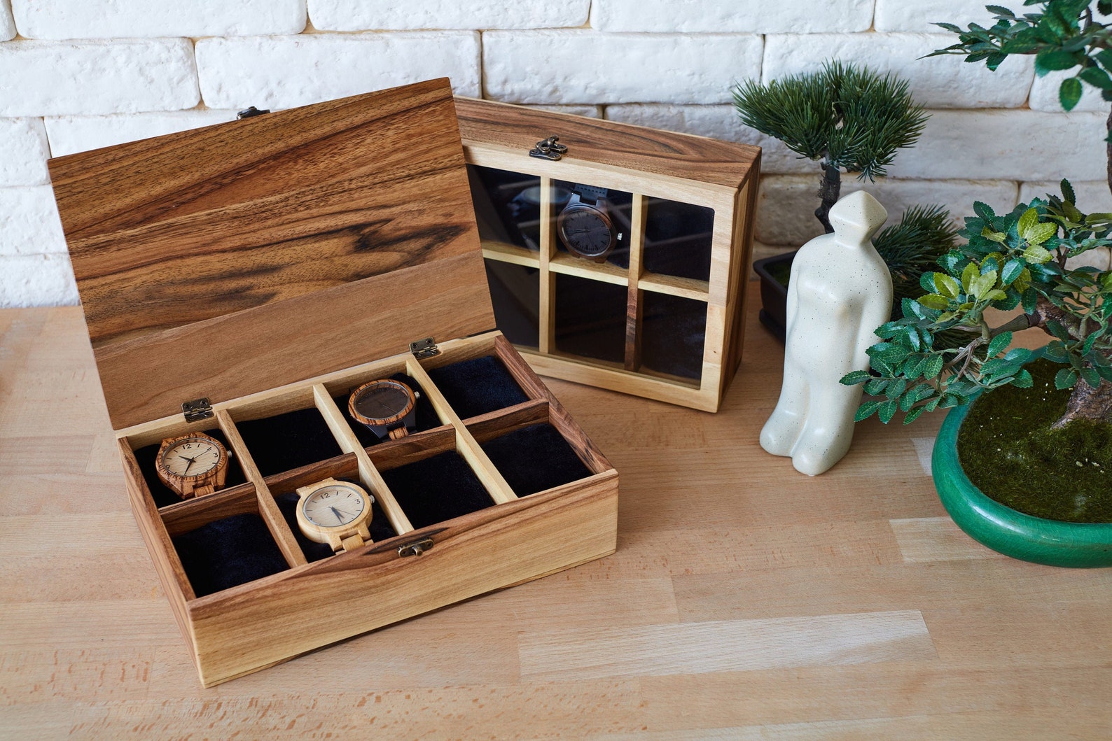 Maverton Uhrenbox Für 8 Uhren - Braune Aufbewahrungsbox Mit Gravur Und Glasdeckel