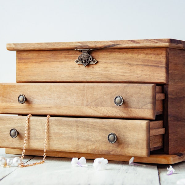 Organizer for jewelry and accessories, Wooden accessories with drawer, Personalized jewelry box, Custom jewelry organizer