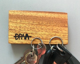 Wooden Magnetic Key Holder | Exotic Wood Denya | Entryway Hookless Key Hanger | Wall Mounted Key Storage |