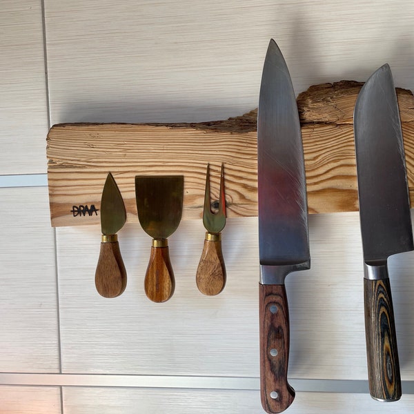 Magnetic Knife Rack 500 Years Old Wood , Live Edge, Reclaimed Wood, Storage for the wall, Loft house, Wood Knife Bar, Real wood, Eco Home,