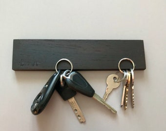 Wooden Magnetic Key Holder | Exotic Wood Venge | Entryway Hookless Key Hanger | Wall Mounted Key Storage |