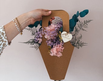 Blumentasche mit Trockenblumenstrauß | Geschenkidee beste Freundin | Muttertagsgeschenk personalisiert | Blumenbouquet Pastell