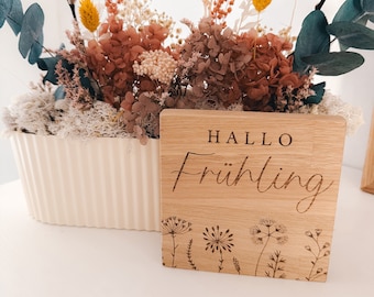 Holzaufsteller Dekoschild | Einzugsgeschenk | Frühlingsdeko Holzschild Gravur | Miniblock Holzschild | Dekoschild Home