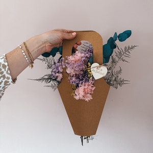 Borsa portafiori con bouquet di fiori secchi | Idea regalo migliore amico | Regalo personalizzato per la festa della mamma | Bouquet di fiori pastello
