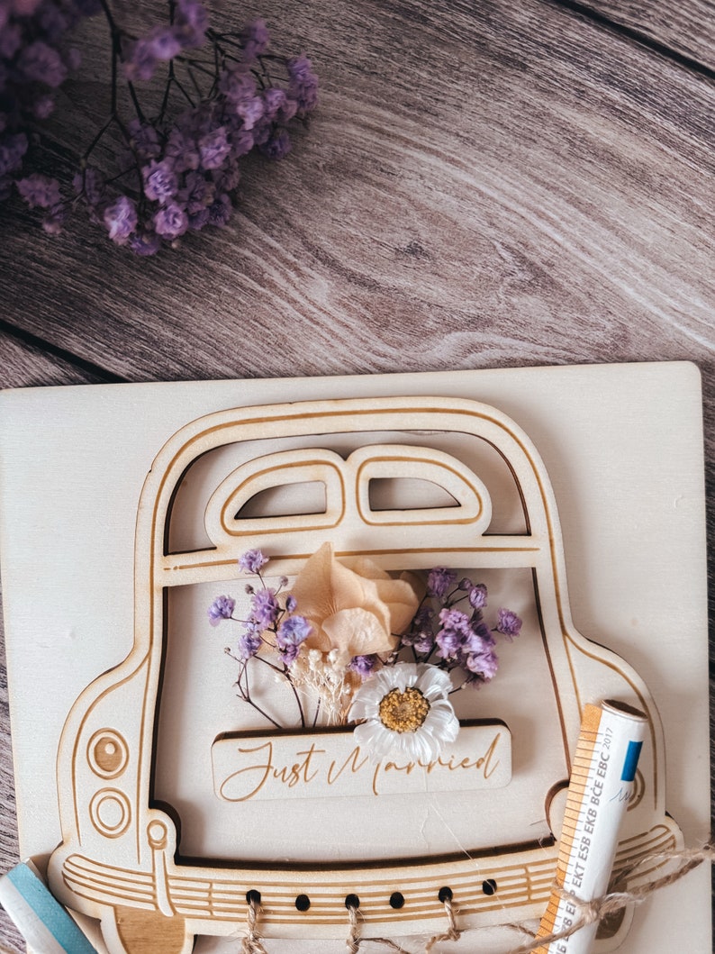 Hochzeitskarte personalisiert Holz Hochzeitsgeschenk Geldgeschenk Geschenkidee Hochzeitsgast Exclusives Besonderes Geschenk Brautpaar Bild 8