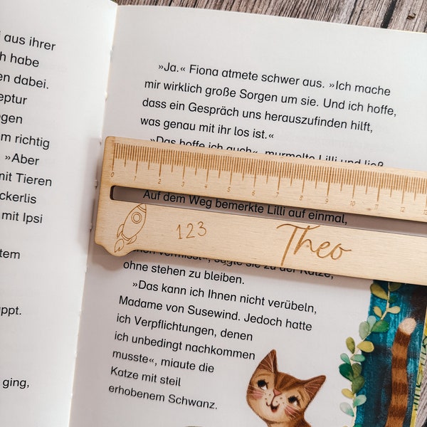 Lineal + Leselernhilfe aus Holz | personalisiertes Geschenk zum Schulstart | Schulkind Geschenk | 1. Klasse Schule