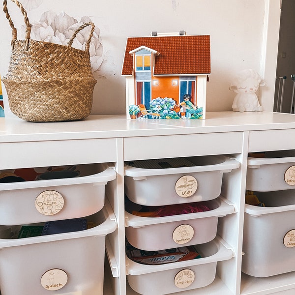 Holzschilder | Etiketten | Aufkleber für Spielzeugboxen - Aufbewahrung | Kinderzimmerdeko | Trofast | Montessori
