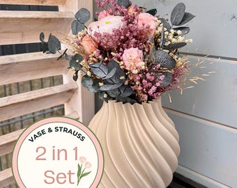 Bouquet di fiori secchi con vaso | Regalo già pronto | Vaso 3D moderno | Decorazione floreale a lunga durata | Regalo per la mamma o la fidanzata