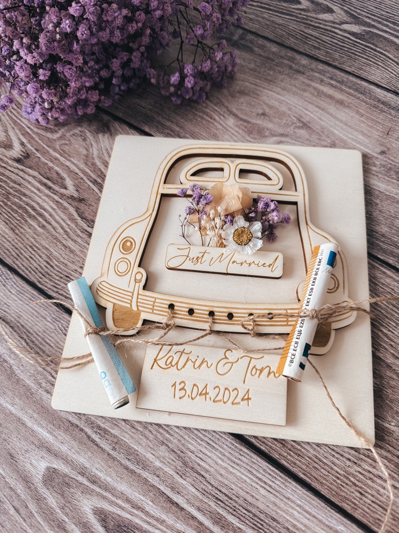 Hochzeitskarte personalisiert Holz Hochzeitsgeschenk Geldgeschenk Geschenkidee Hochzeitsgast Exclusives Besonderes Geschenk Brautpaar Bild 5