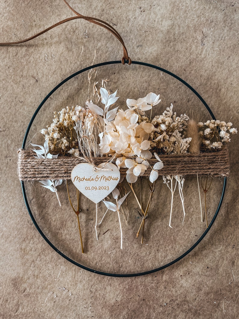 Molla ad anello in metallo Anello in metallo Anello con fiori secchi Decorazione per finestra, decorazione per porta, fiori secchi Idea regalo personalizzata Regalo di matrimonio immagine 7