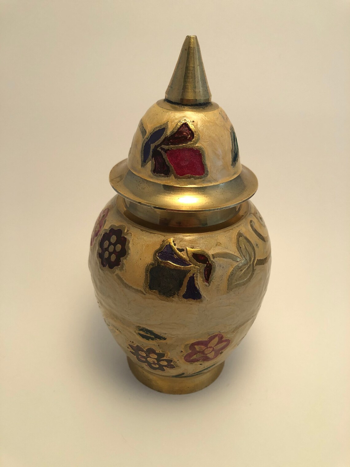 Vintage Brass Urn With Enamel Finish Etsy