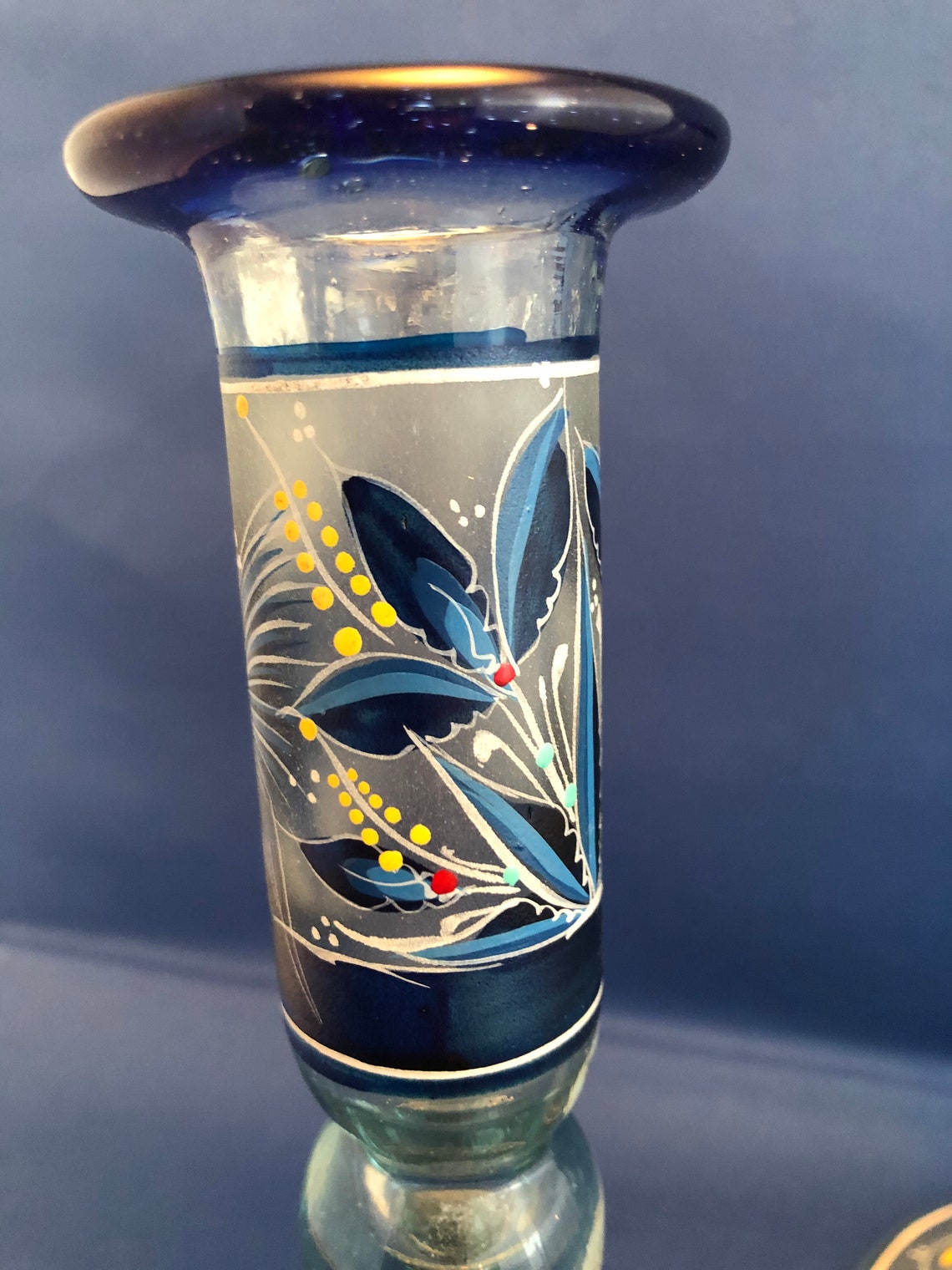 Mexican Hand Painted Glass Candlesticks Etsy