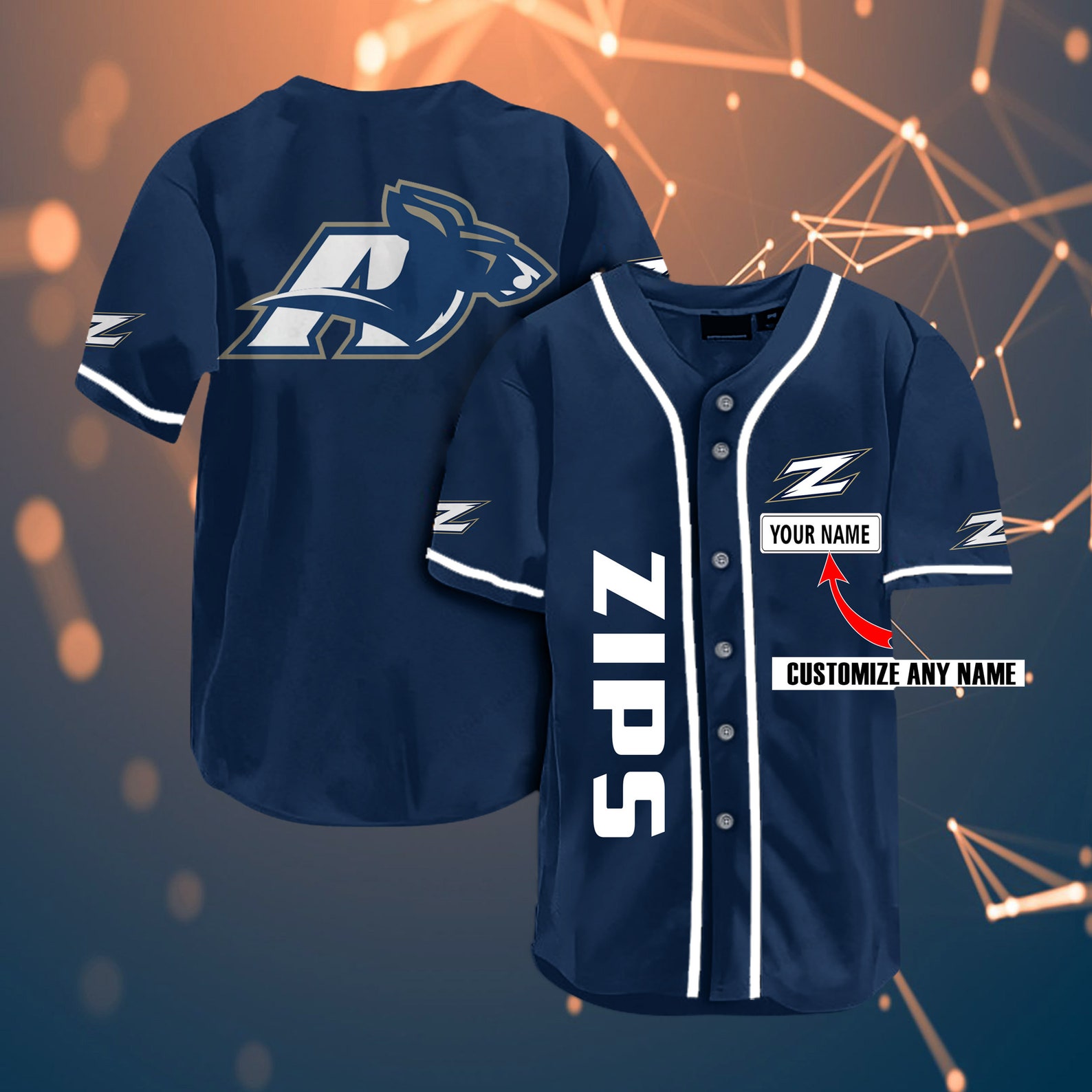 Akron Zips Baseball Jersey Personalized Name NCAA Akron Zips Etsy
