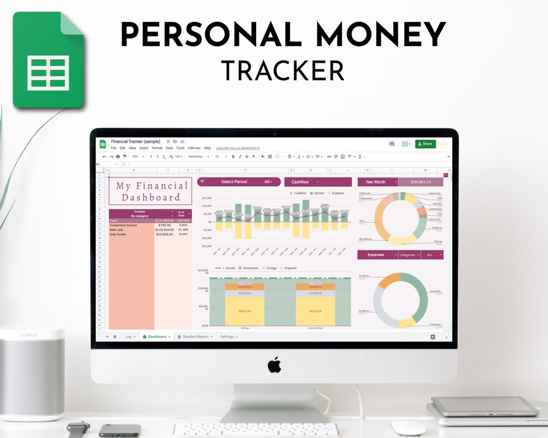 Personal Money Tracker, Multi Year Google Sheets Spreadsheet, Simple ...