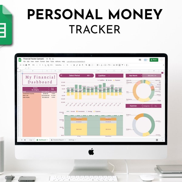 Personal Money Tracker, Multi Year Google Sheets Spreadsheet, Simple Personal Finance Management Worksheet, My Wealth Dashboard, Family Tool