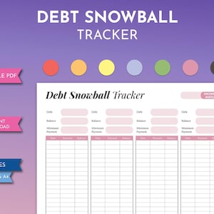 Rastreador de bola de nieve de deuda, hoja de trabajo de planificación de pago de deuda imprimible, planificador de préstamos de pago minimalista, registro de libertad financiera, descarga instantánea