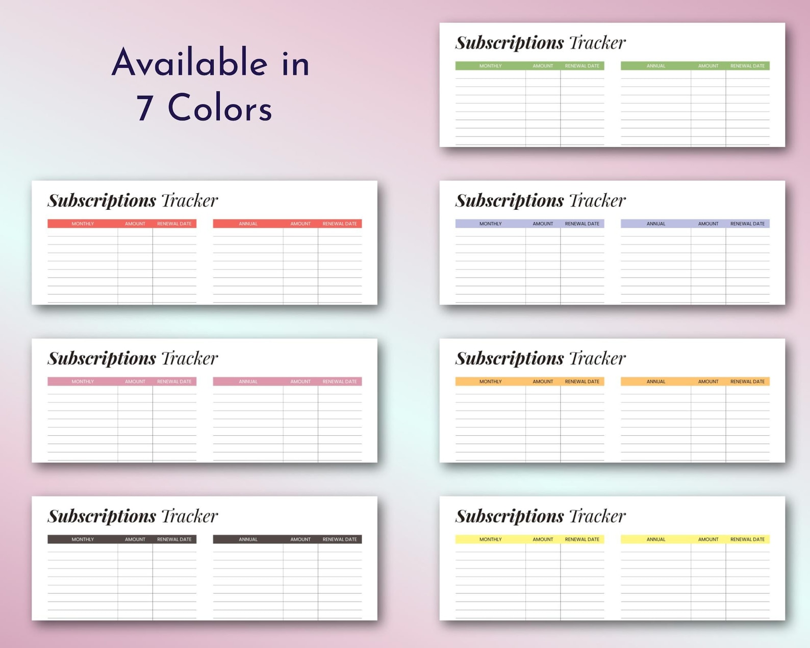 Subscriptions Tracker Printable, Regular Monthly Expenses Log, Yearly ...