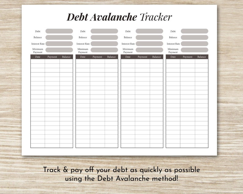 Debt Avalanche Budgeting Worksheet Loan Repayment Tracker Financial