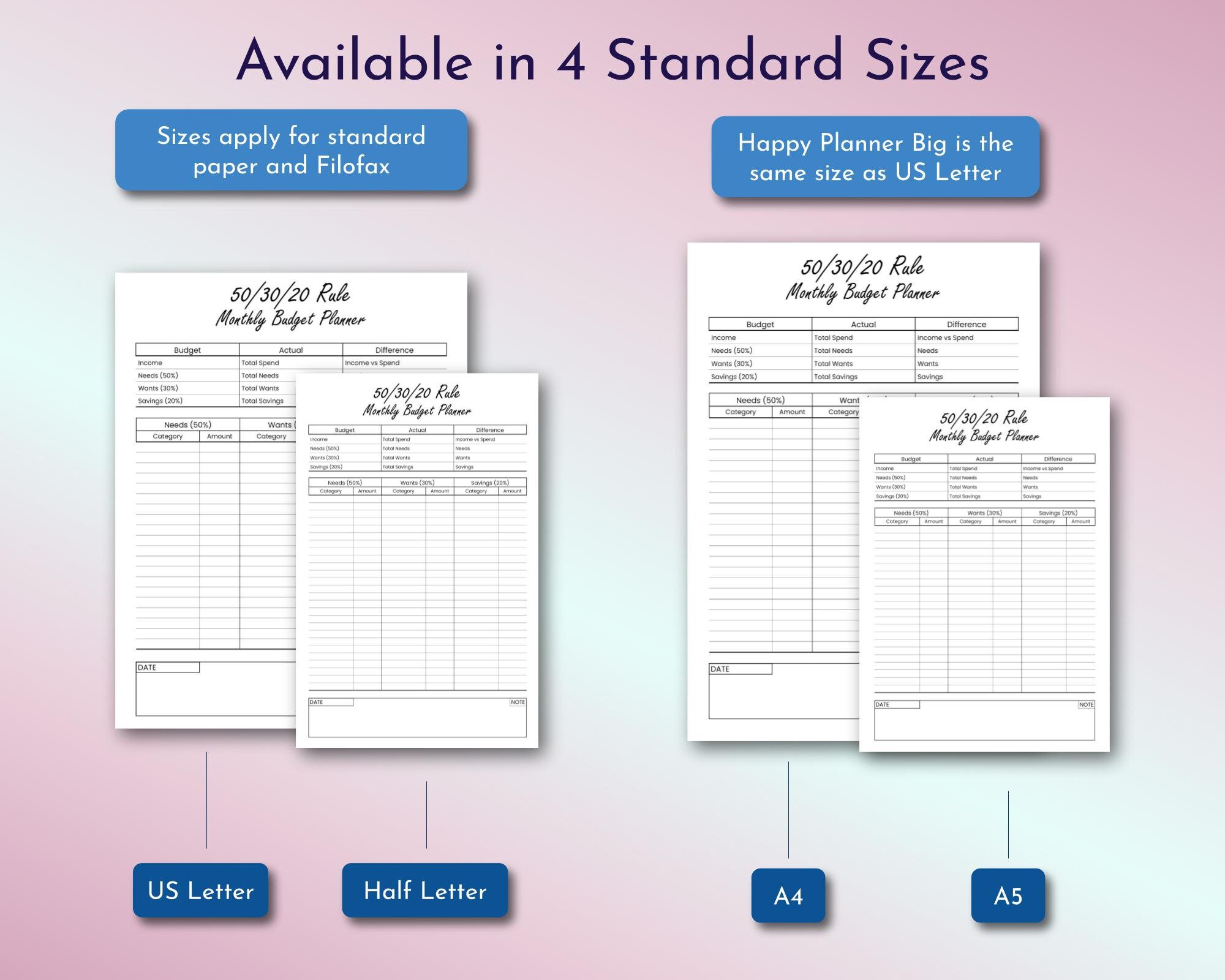 50-30-20 Budget Template Printable, Financial Freedom Cashflow Planner ...