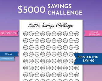 5000 Savings Challenge Printable, Minimalist Savings PDF Template, 5k Personal Mastery Goal, Family Vacation Fund, Financial Freedom Plan