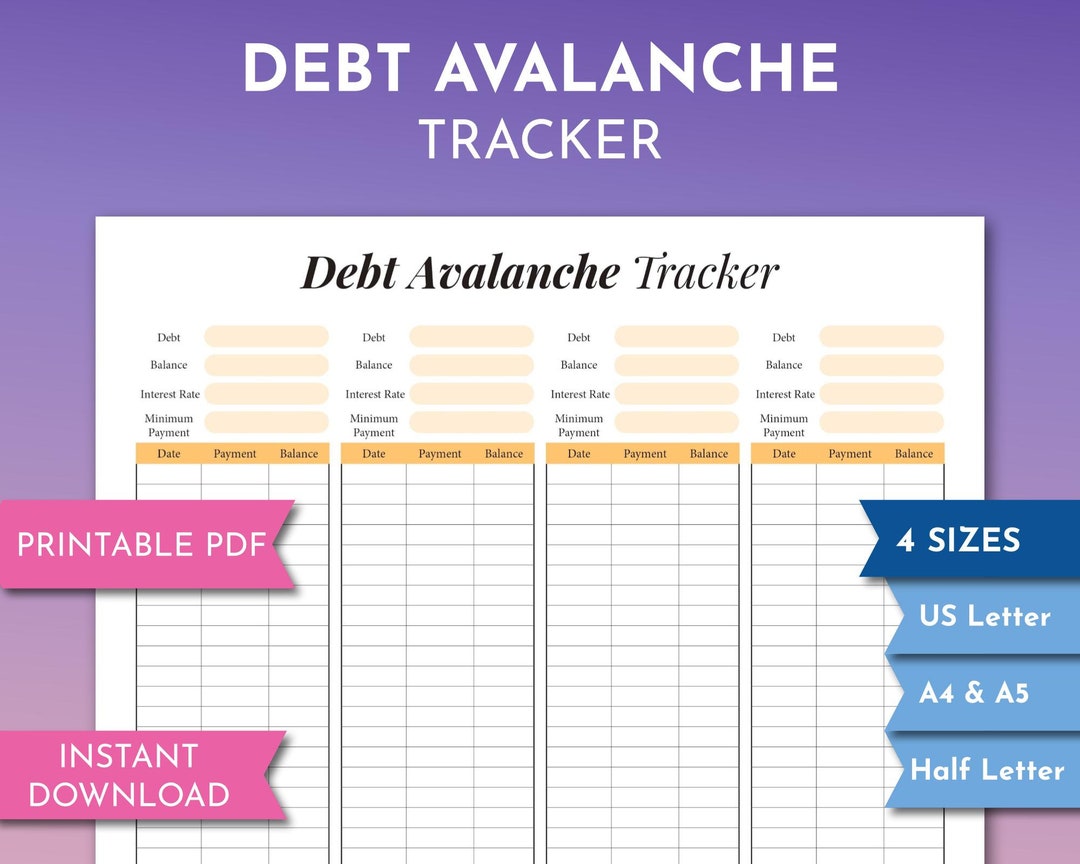 Debt Avalanche Repayment Tracker Loan Payoff Budget Printable