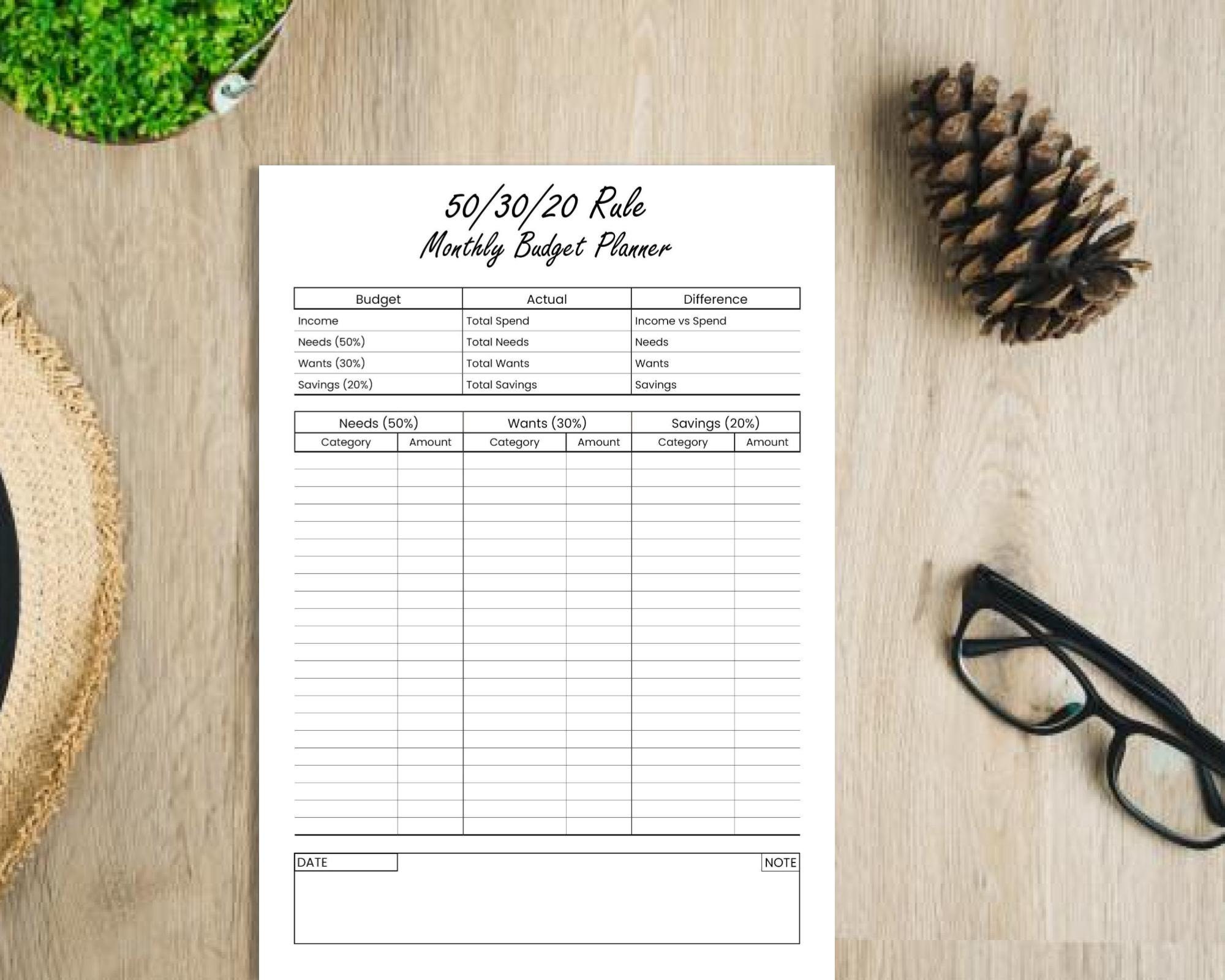 50-30-20 Budget Template Printable, Financial Freedom Cashflow Planner ...