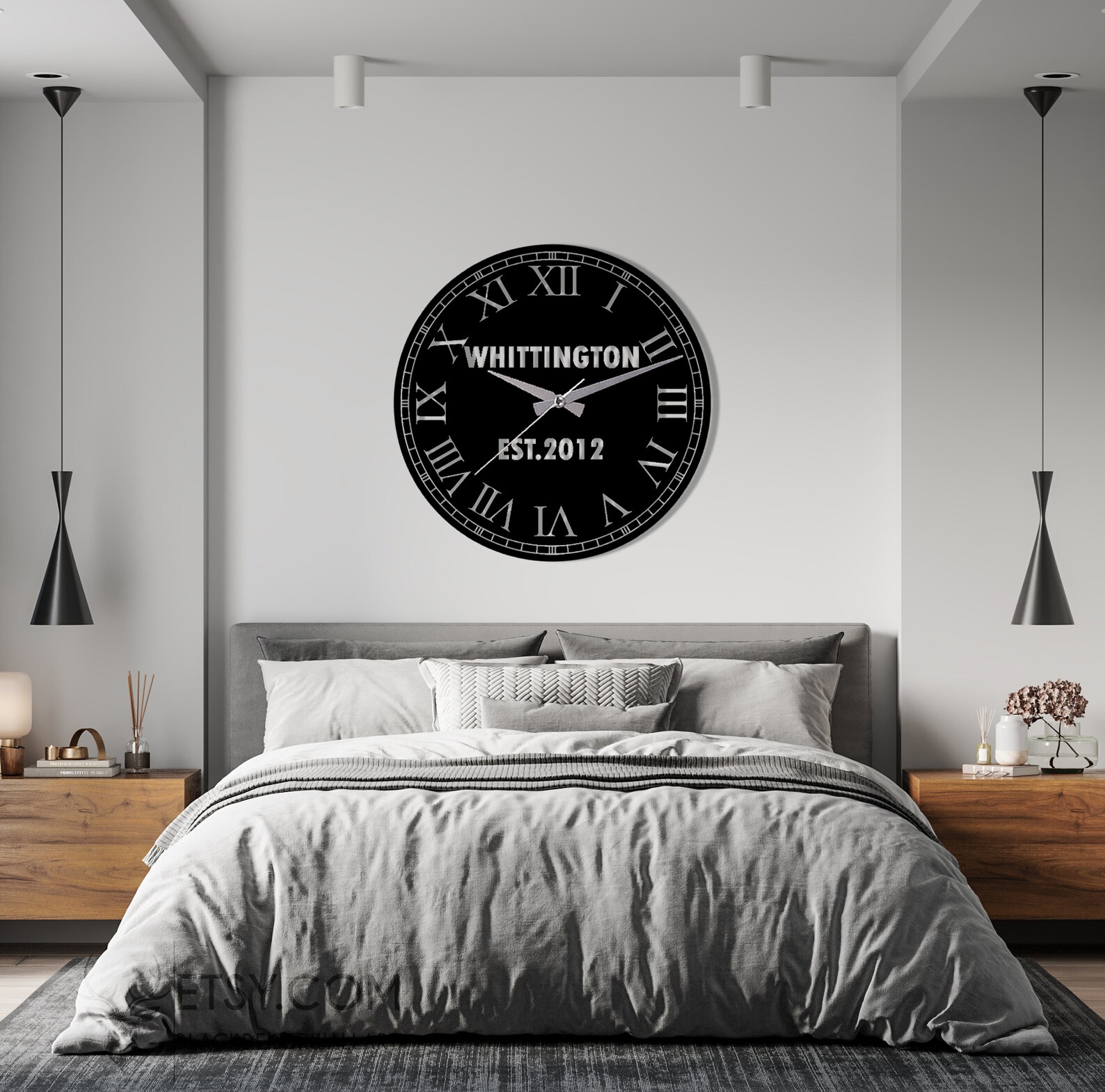 Personalized Family Name Clock Large Wall Clock Modern Wall Etsy