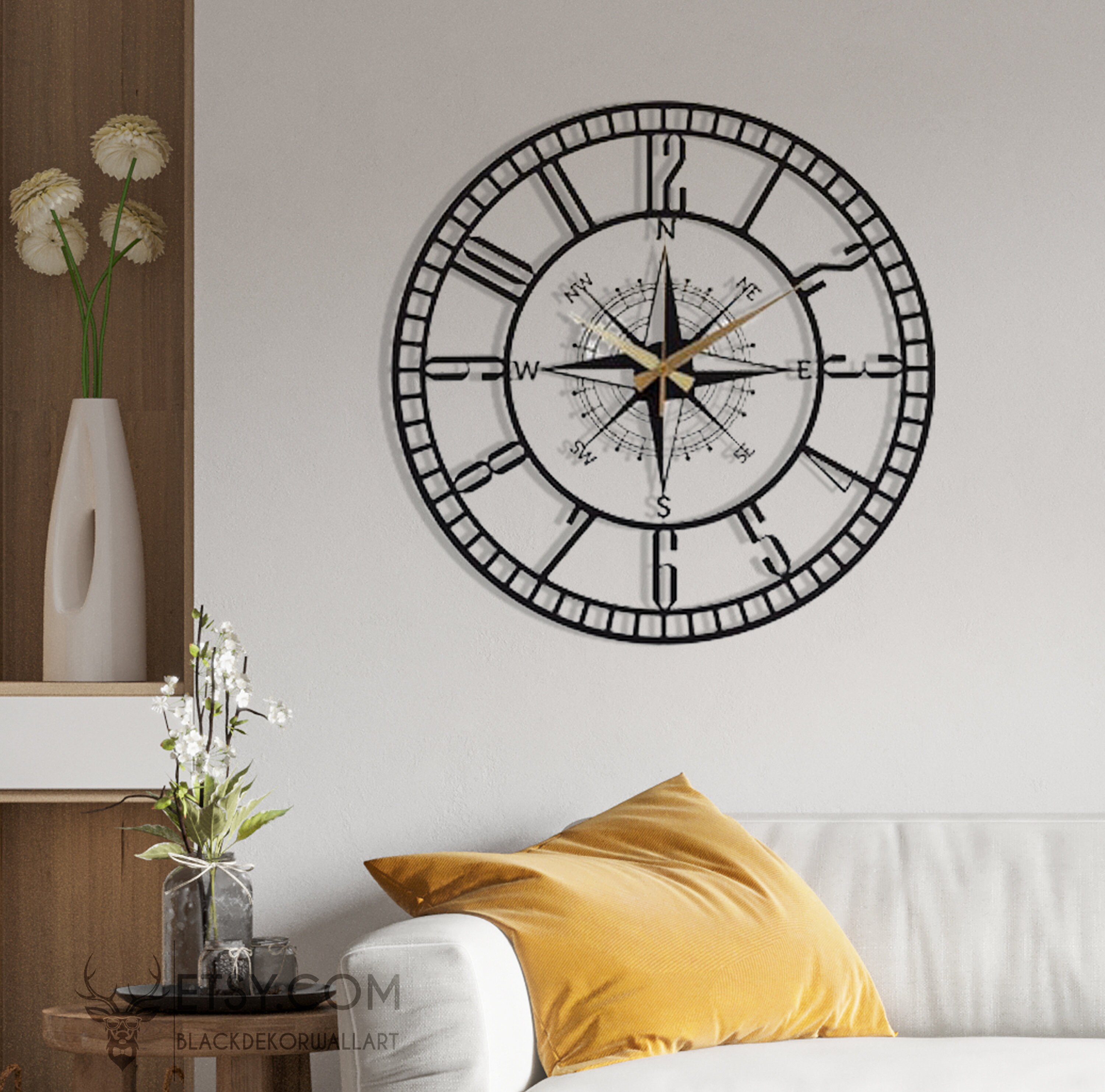 Large Compass Metal Wall ClockModern Wall ClockOversized Etsy