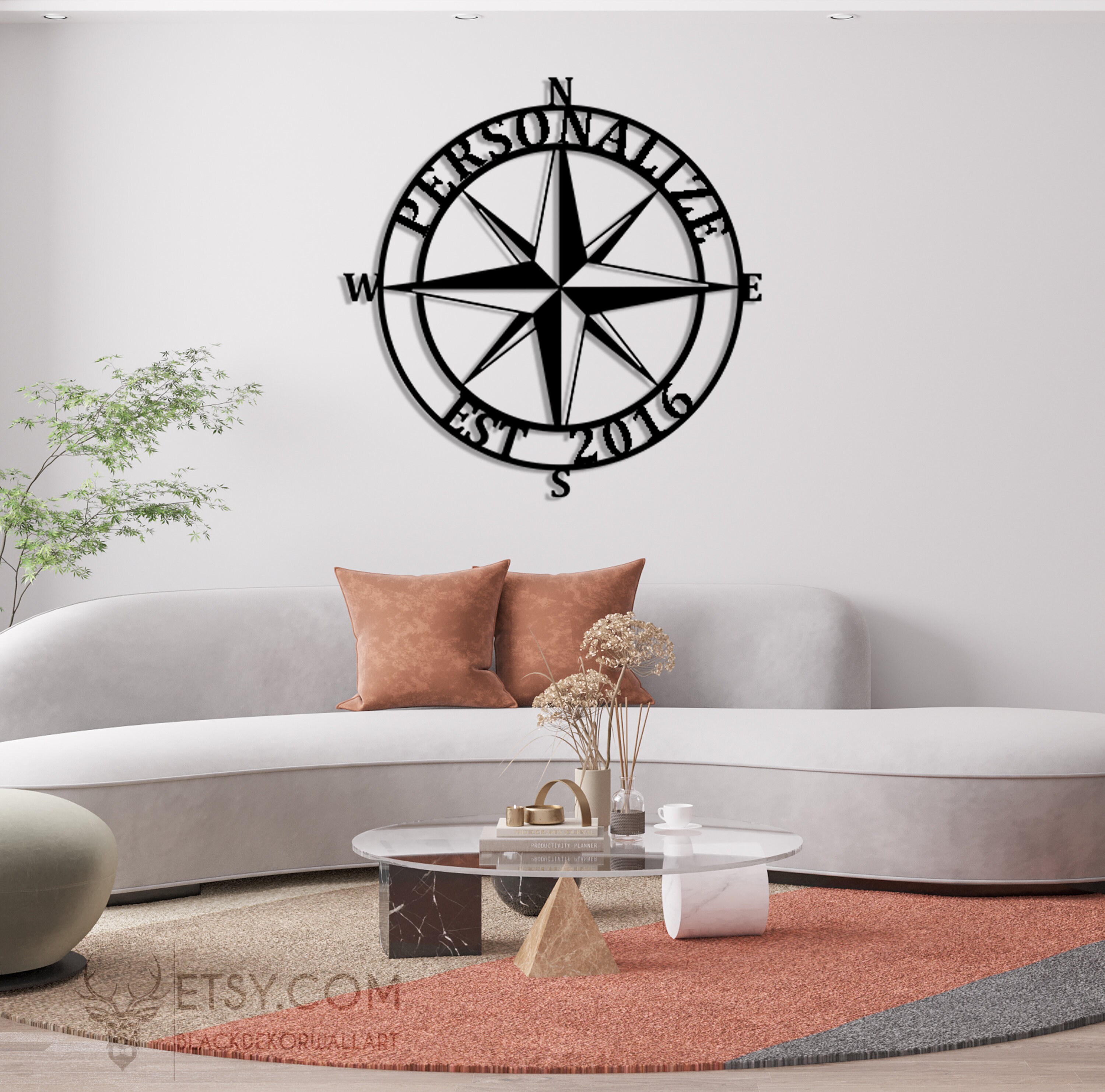 Personalized Compass Large Wall Clock Modern Wall Clock Etsy