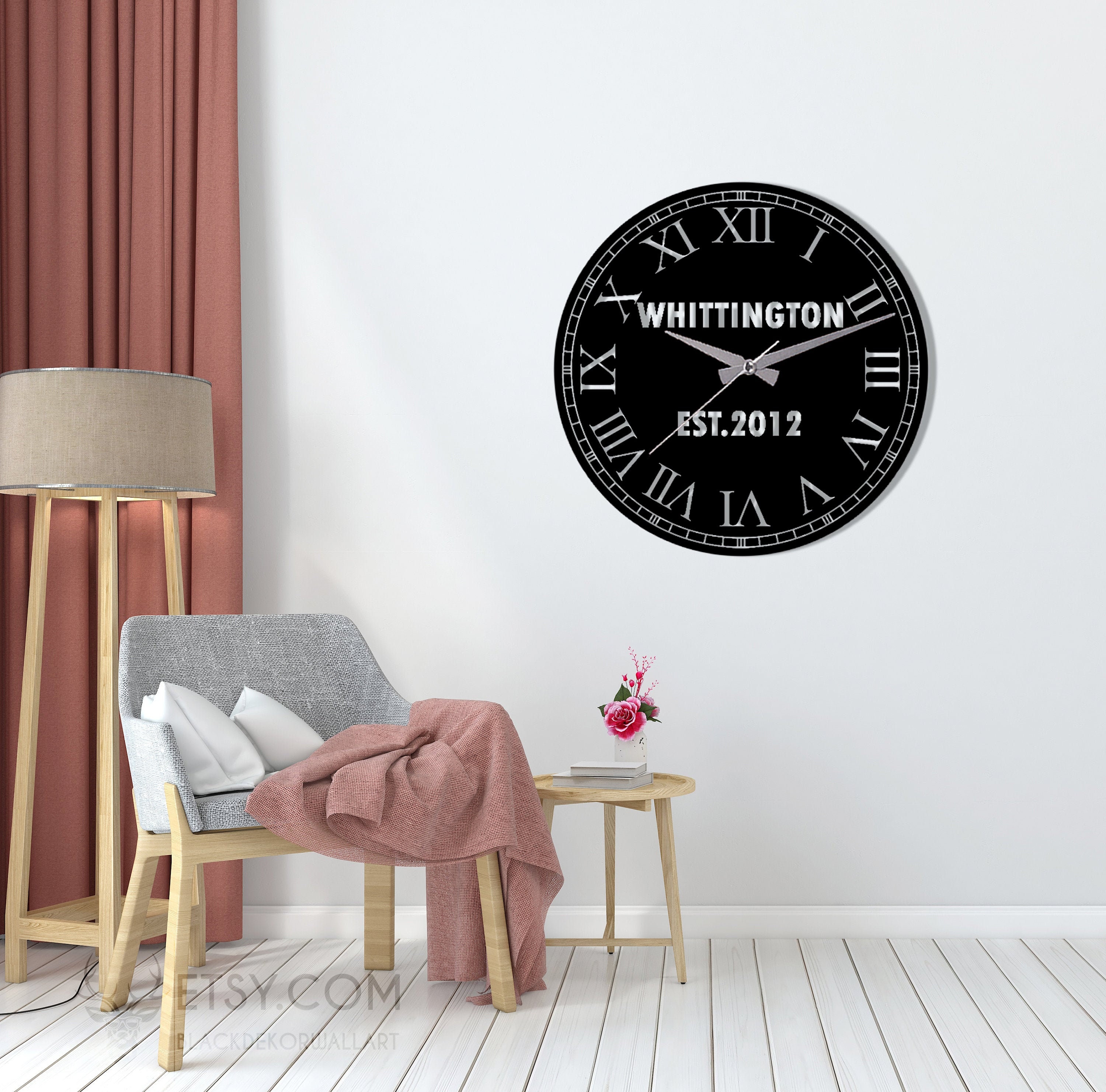 Personalized Family Name Clock Large Wall Clock Modern Wall Etsy