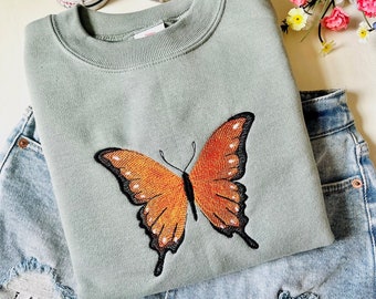 Butterfly Embroidered Crewneck | Monarch Butterfly Sweatshirt | Embroidered Crewneck