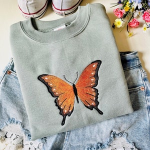 Butterfly Embroidered Crewneck | Monarch Butterfly Sweatshirt | Embroidered Crewneck