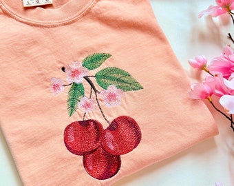 Cherry Embroidered Midi Cropped Crewneck Tee