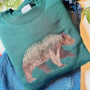 Forest Bear Embroidered Crewneck | Bear Sweatshirt | Gifts | Winter Sweater | Forest Crewneck | Nature Apparel