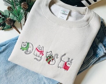 Cozy Winter Cats Embroidered Crewneck