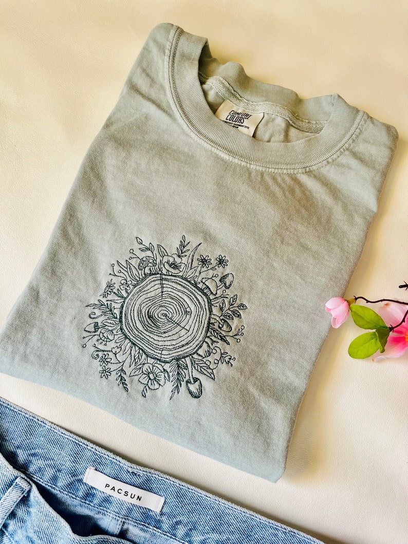 Wild Bloom Embroidered Cotton T-Shirt Nature Tee Embroidered T-Shirt Graphic T Shirt Nature Gifts image 6