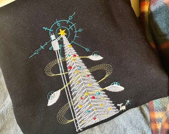 Futuristic Christmas Embroidered Crewneck | Alien Christmas Sweater | Robot Crewneck | Alien Sweatshirt | Christmas Sweatshirt | Gifts |