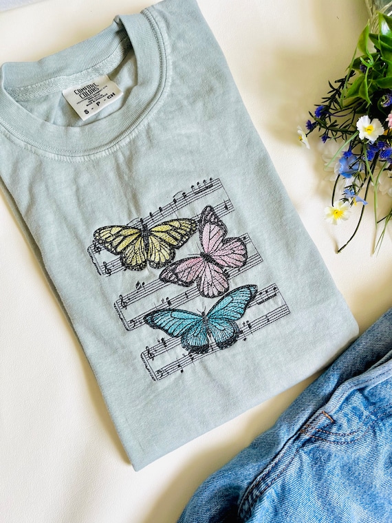 Music of Nature Embroidered Tee | Butterfly T-Shirt