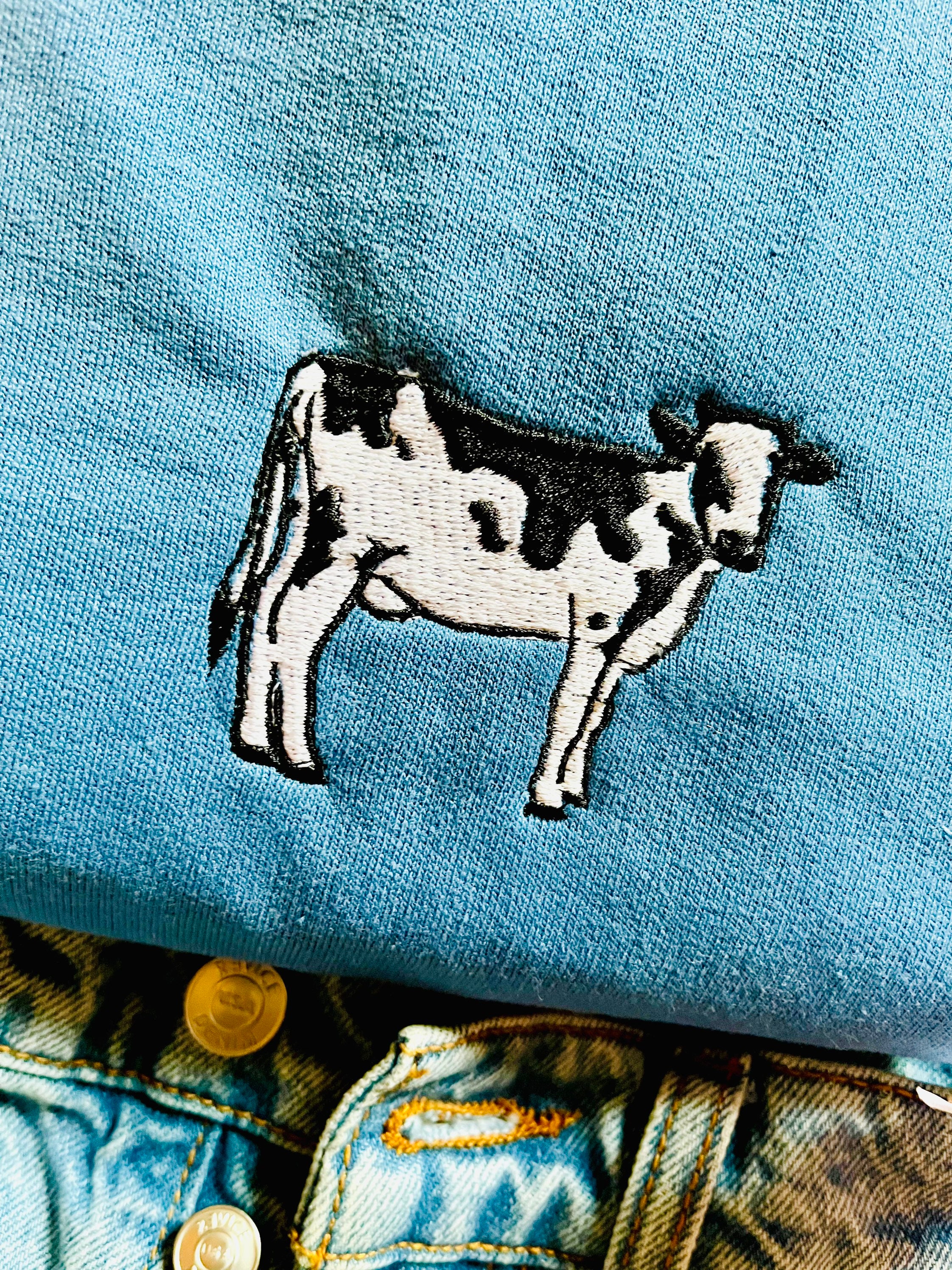 Cow Embroidered Crewneck | Gift for Cow Lovers Sweatshirt
