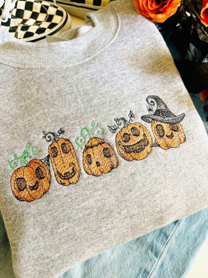 Spooky Pumpkin Patch Halloween Embroidered Crewneck Halloween Sweatshirts Autumn Crewneck Spooky Season Sweatshirts image 3