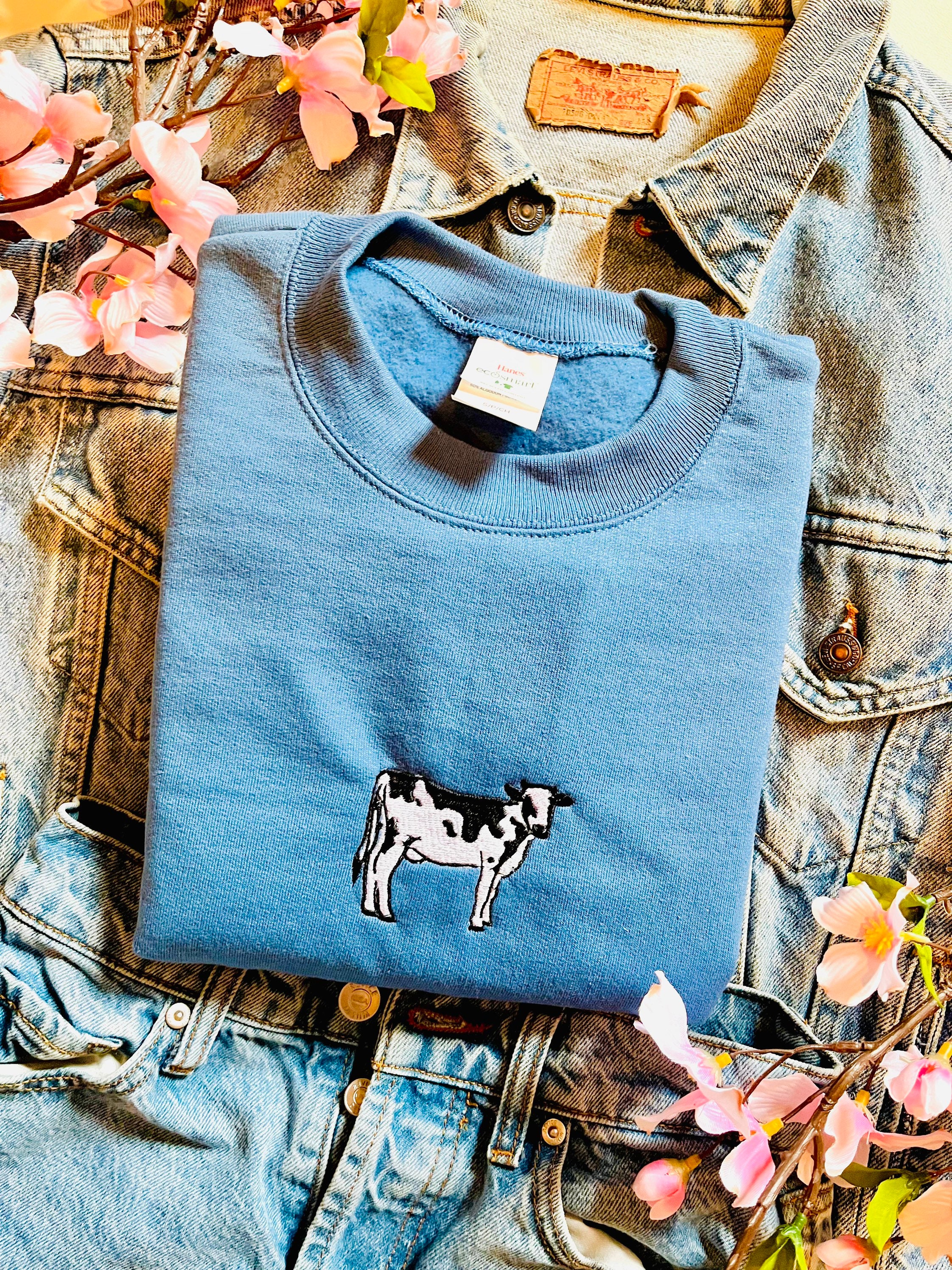 Cow Embroidered Crewneck | Gift for Cow Lovers Sweatshirt